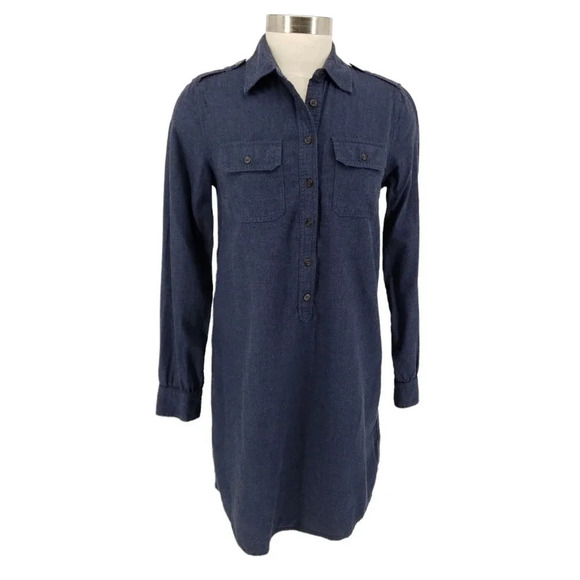 GAP Dresses & Skirts - GAP Shirt Dress Navy Blue Long Sleeve Collared Knee Length Button Up Shift